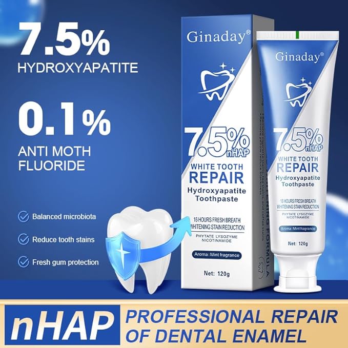 2 Pcs Hydroxyapatite Toothpaste 7.5%, Fluoride-Free Nano Hydroxyapatite Toothpaste for Oral Care & Enamel Repair,Gentle Mint,Fresh Breath.