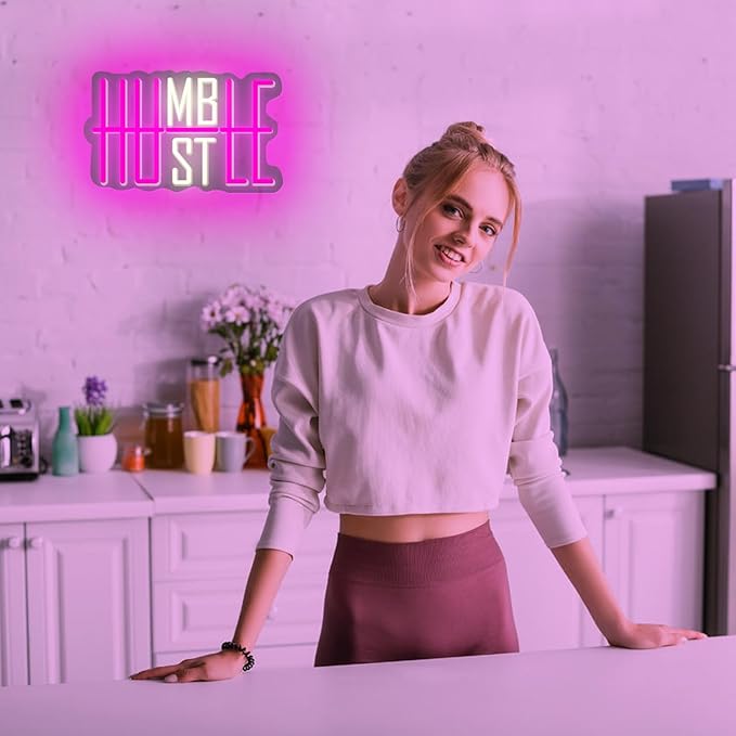 LED Neon Sign HUSTLE Neon Light Christmas Wedding Party Decoration Wall Neon Lamp USB Powered Children Bedroom Night Light Gift (HUSTLE)-StrideForce Fitness