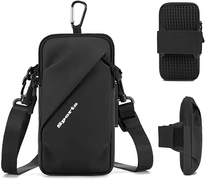 Phone Holder Arm Bands, Small Crossbody Shoulder Holsters Bag with Arm Band, Fits iPhone and All Cell Phones, Use for Running, Walking, Hiking & Biking (Plus Size,Black)-StrideForce Fitness