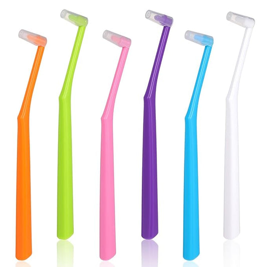 6 Pcs End Tuft Toothbrush for Adult, Soft Bristles Angled Toothbrush with Covers Single Tufted Tooth brush for Orthodontic, Braces, Implants, Retainers, Back Teeth Detail Cleaning