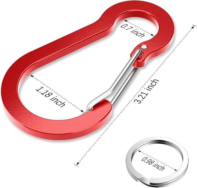 sprookber 3.2 Inch Aluminum Carabiner Clips D Ring, Caribeaner Spring Snap Hook with Keychain for Camping, Hiking, Gym & Outdoor Gear, Set of 10-StrideForce Fitness