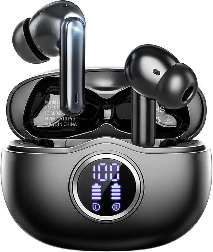 A10 Pro Wireless Earbuds, Bluetooth 5.3 Headphones HiFi Stereo 50H Playback LED Digital Display Ear Buds with ENC Noise Canceling Headset, IPX7 Waterproof Earphones for Gym/Running/Work-StrideForce Fitness