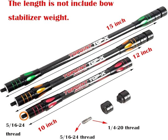 10 Inch 12 Inch 15 Inch Archery Bow Stabilizer Balance Bar Rod Side Rod Carbon Fiber Stabilizer Dampen Weight for Compound Bow Recurve Bow Accessory-StrideForce Fitness