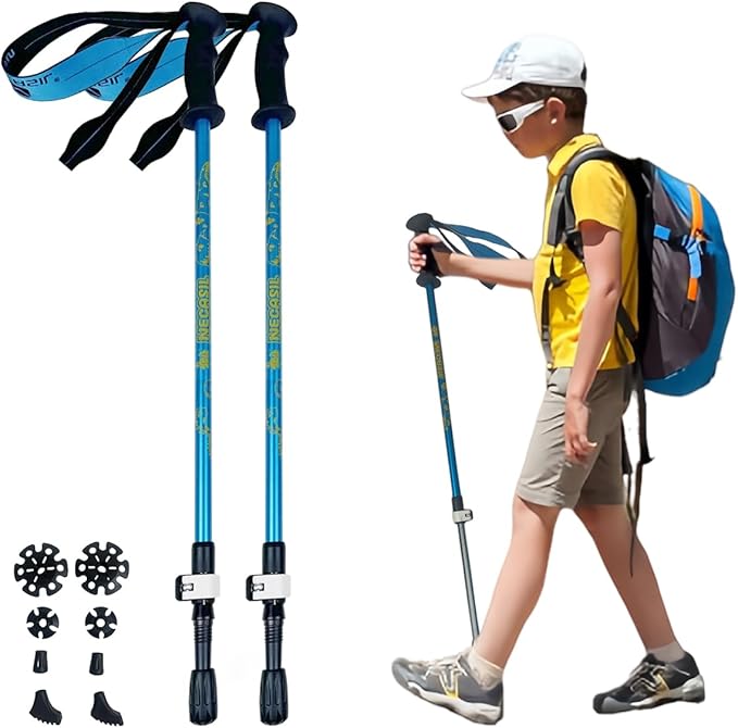 Kids Hiking Poles, 2PCS Todder Collapsible Trekking Poles for Hiking, Ski, Outdoor Activities, Todder Hiking Essentials for Boys and Girls, Blue, Pink Available-StrideForce Fitness