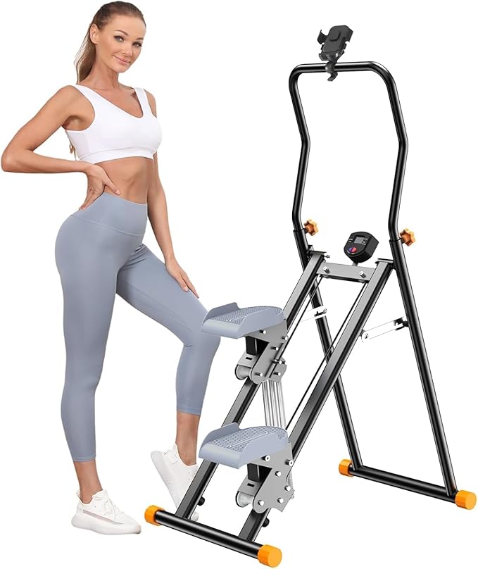 Stair Stepper with Adjustable Resistance for Home Cardio Workout,Upgraded Vertical Climber Machine Full-Body Workout,Compact Folding Exercise Climber, Adjustable Handlebar & Pedals-StrideForce Fitness
