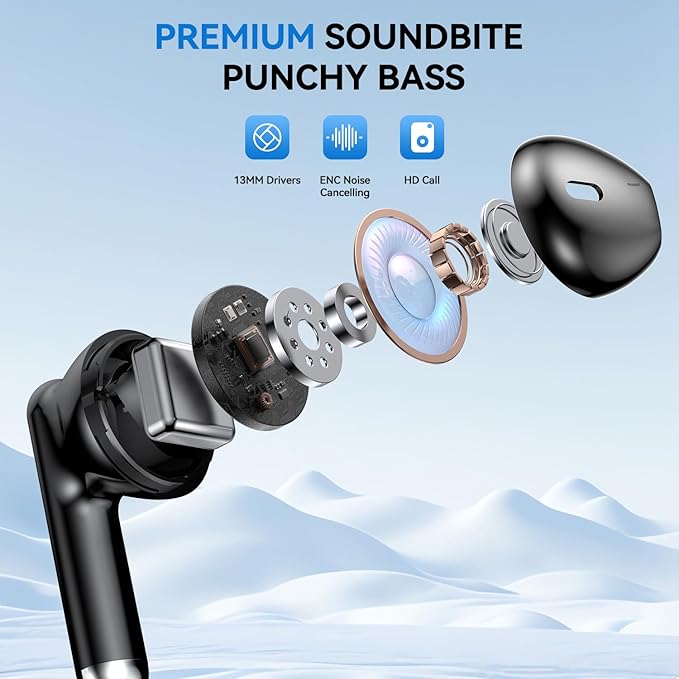 Wireless Earbuds, 2025 Bluetooth 5.4 Bass Stereo Headphones with 4 ENC Mic, 50H Playback Ear Buds with Charging Case LED Display,Sport Earphones IPX7 Waterproof for Phone, Android, Pad, Black-StrideForce Fitness