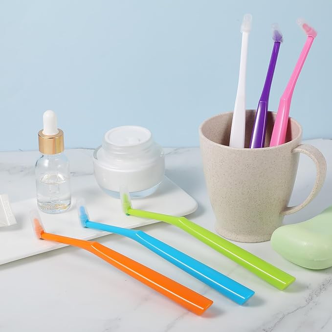 6 Pcs End Tuft Toothbrush for Adult, Soft Bristles Angled Toothbrush with Covers Single Tufted Tooth brush for Orthodontic, Braces, Implants, Retainers, Back Teeth Detail Cleaning