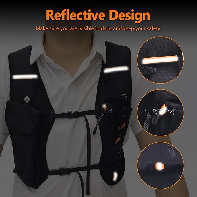 Hydration Backpack with 2L Hydration Bladder, Touch Phone Pocket, Compass, Whistle, Lightweight Breathable Reflective Running Water Backpack for Hiking Hydration Pack for Running Cycling-StrideForce Fitness