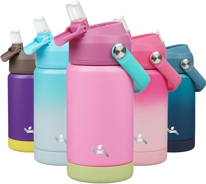 Insulated Water Bottle with Straw Lid,12 oz Stainless Steel Vacuum Metal Bottle with Silicone Handle,Rose Pink-StrideForce Fitness