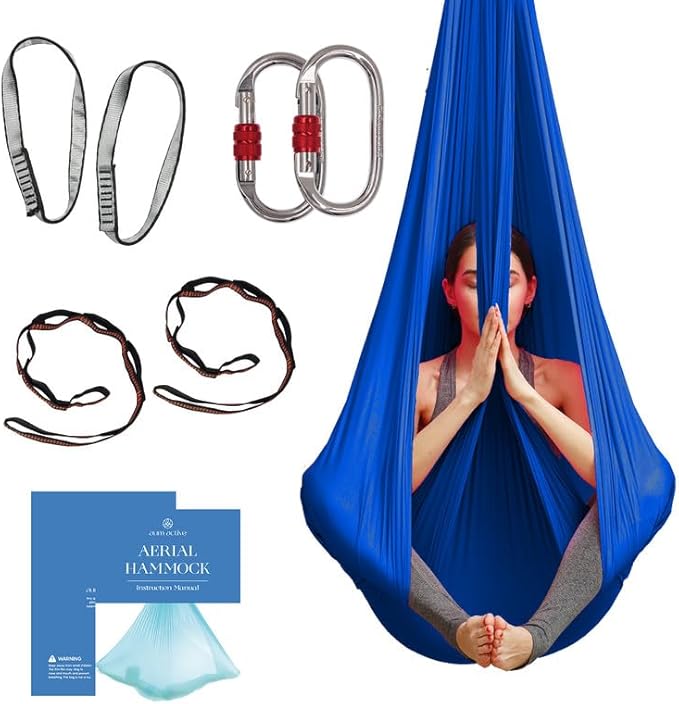 Aerial Silk Yoga Hammock & Swing for Home, Inversion Exercises, Starter Kit for All Levels - Durable with Extension Straps, Carabiners, and Pose Guide-StrideForce Fitness
