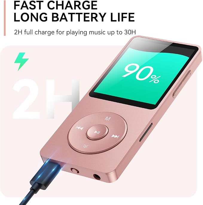 AGPTEK A02 MP3 Player with Bluetooth 5.3, 1.8 inch Screen Portable Music Player with Speaker, FM Radio, Voice Recorder, Supports Expanded Up to 128GB(Rose Gold, 64GB)-StrideForce Fitness