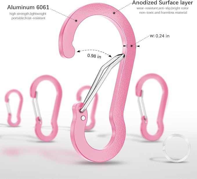 sprookber 3.2 Inch Aluminum Carabiner Clips D Ring, Caribeaner Spring Snap Hook with Keychain for Camping, Hiking, Gym & Outdoor Gear, Set of 10-StrideForce Fitness