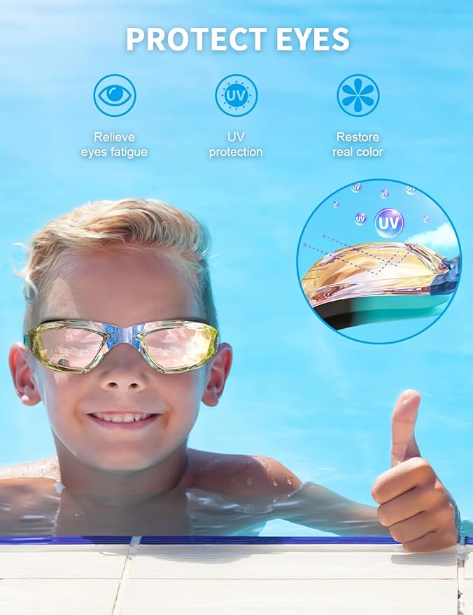 Kids Swim Goggles, Swimming Goggles for Kids with Nose Clip, Earplugs, Nose Bridge for Age 3-15-StrideForce Fitness