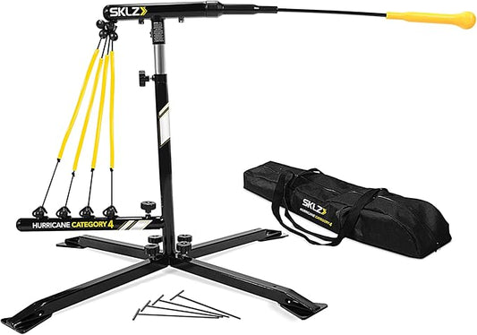 SKLZ Hurricane Batting Swing Trainer for Baseball & Softball - Durable Swing Arm - 4 Power Band System - High-Visibility, Anti-Dent Target Ball Head - Screw-in Base Legs, Metal Stakes & Carry Bag-StrideForce Fitness
