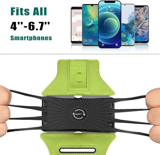VUP Running Armband 360°Rotatable for iPhone 13/Pro Max/Pro/Mini/12/11/SE/Xs/XR/X/8/7/Plus, Fits All 4-6.7 Inch Smartphones, with Key Holder Phone Armband for Running Hiking Biking (Green)-StrideForce Fitness