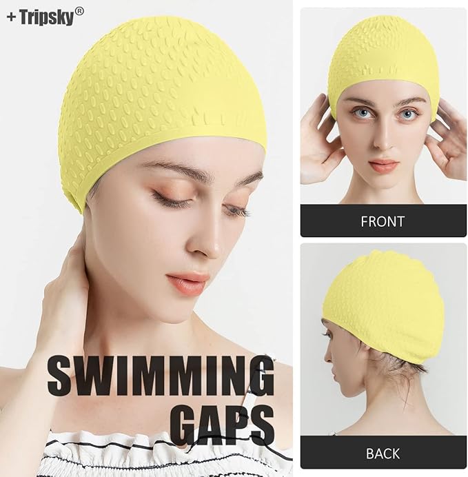 Tripsky Silicone Swim Cap,Comfortable Bathing Cap Ideal for Curly Short Medium Long Hair, Swimming Cap for Women and Men, Shower Caps Keep Hairstyle Unchanged…-StrideForce Fitness