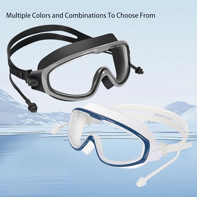 Adult Swimming Goggles,Leak-Proof,Anti-Fog Pool Glasses,Wide View Swim Goggles with Ear Plugs and Nose Clip-StrideForce Fitness