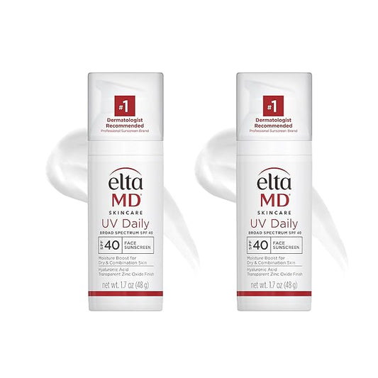 EltaMD UV Daily SPF 40 Face Sunscreen Moisturizer with Zinc Oxide, Daily Face Moisturizer with SPF, Sunscreen, For Dry Skin 1.7 oz Pump (Pack of 2)