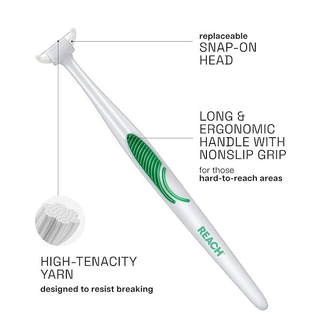 REACH Ultraclean Access Flosser Starter Kit, Unflavored, Plaque Remover for Teeth, for Hard to Reach Areas, Oral Care, PFAS Free, 1 Replaceable Flosser & 8 Refill Heads, 1 Pack