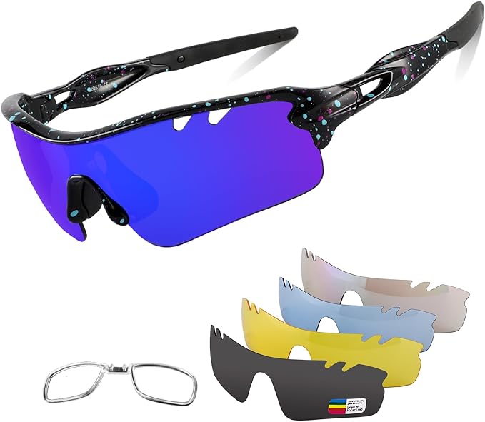 BangLong Polarized Sports Sunglasses Cycling Sun Glasses for Men Women with 5 Interchangeable Lenes for Running Baseball Golf-StrideForce Fitness