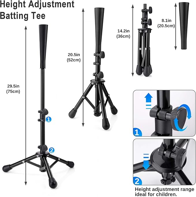 Baseball Tee for Kids,Batting Tee,Softball Tee,tee Stand, Youth Hitting Tee,Teeball Tee,Travel Tee,Easy Adjustable Height 20.5-30.2inch-StrideForce Fitness
