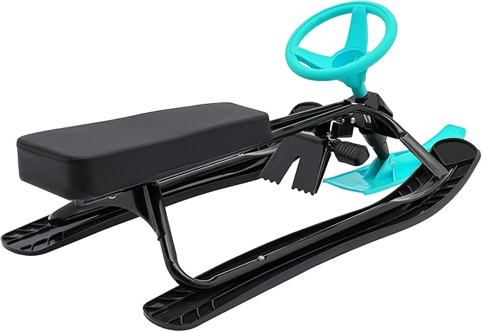 Snow Racer Sled for Kids, Dual Brakes Snowmobile Sled Ski with Steering Wheel, Snow Sledge for Skiing, Ice Skating, Sand Skating, Single Rider 45 x 20 x 15 inches-StrideForce Fitness