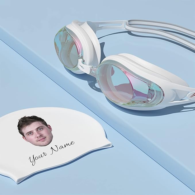 Custom Swim Cap with Photo Personalized Silicone Swim Cap for Men and Women Swimming Customized Swimmers Cap for Short and Medium Length Hair-StrideForce Fitness