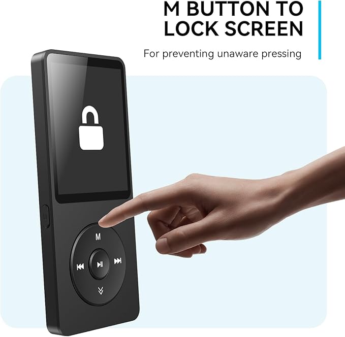 AGPTEK A02 MP3 Player with Bluetooth 5.3, 1.8 inch Screen Portable Music Player with Speaker, FM Radio, Voice Recorder, Supports Expanded Up to 128GB(Black, 64GB)-StrideForce Fitness