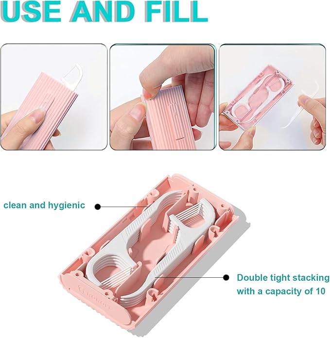 Holy Rose Travel Dental Floss Picks Case - 2 Boxes, Portable Floss Dispenser Pink - 4 Boxes, 50 Picks and 10 Picks/Box, Total of 160 Picks | Adult Flosser Sticks Set for Teeth and Oral Care.