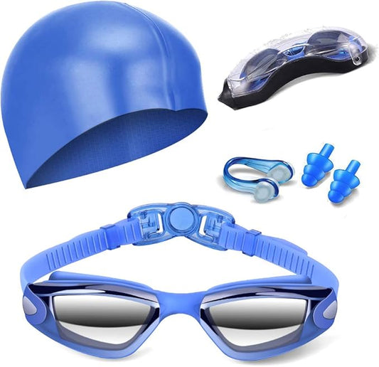 Swim Goggles Swimming Goggles No Leaking with Nose Clip, Earplugs, Swim Cap and Case for Men Women-StrideForce Fitness