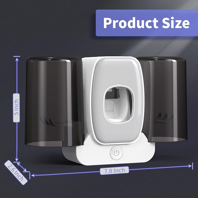 Toothbrush Holders for Bathrooms, Wekity Automatic Toothpaste Dispenser Space Saving Toothbrush and Toothpaste Holder，Toothbrush Holder Wall Mounted with 2 Cups for Bathroom (Grey)…