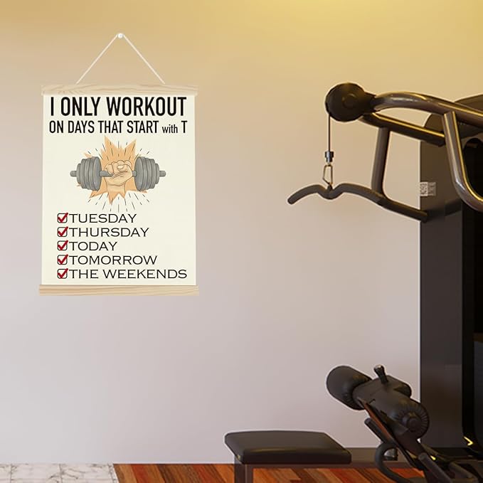 Gym Motivational Posters Funny College Dorm Posters Gifts for Guys Girls Friends I Only Workout on Days That Start with T Gym Flag Wall Art Decor Sign for Home Gym Bedroom Office-StrideForce Fitness