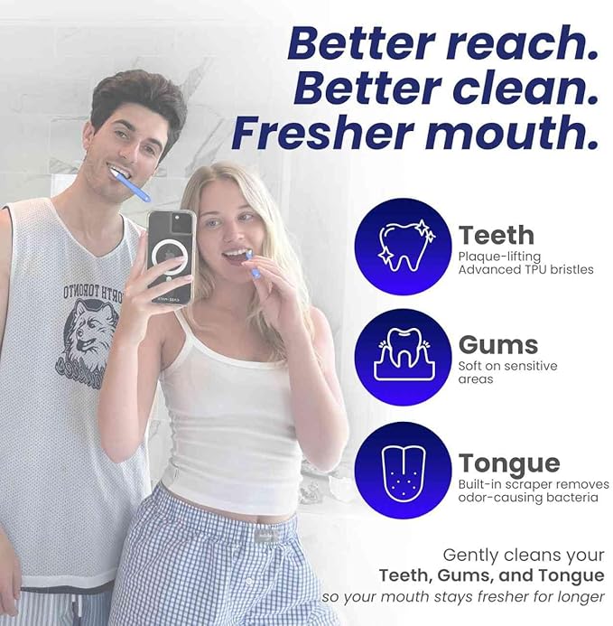 Extra Soft Toothbrush for Adults - Soft TPU Bristle for Sensitive Gums | Includes Travel Covers for Brush Heads (3 Brush Heads Total - Lasts up to 1 Year)