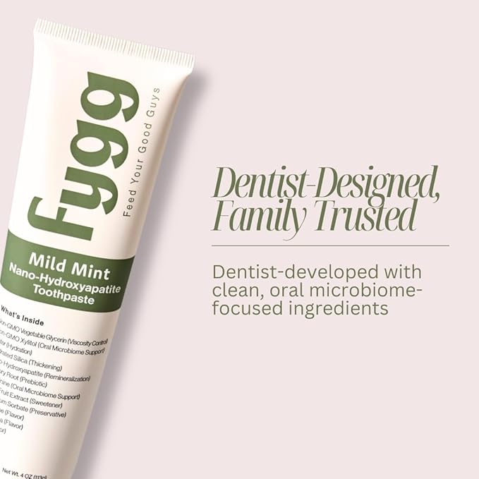 Fygg Fluoride Free Toothpaste, Nano Hydroxyapatite (Mild Mint) | Dentist Recommended - for Remineralizing, Whitening, & Sensitive Teeth - Premium Tooth Paste for Adults & Kids Oral Care (4oz)