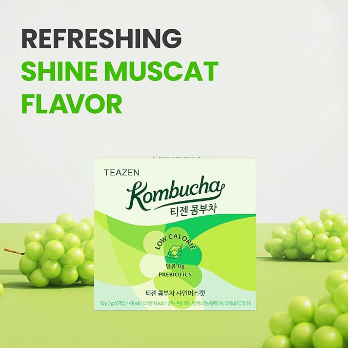 TEAZEN Shine Muscat Kombucha Tea, Electrolyte & Hydration Drink Mix, Sugar Free, Live Probiotics & Prebiotics, 30 Sticks, 5.29oz-StrideForce Fitness