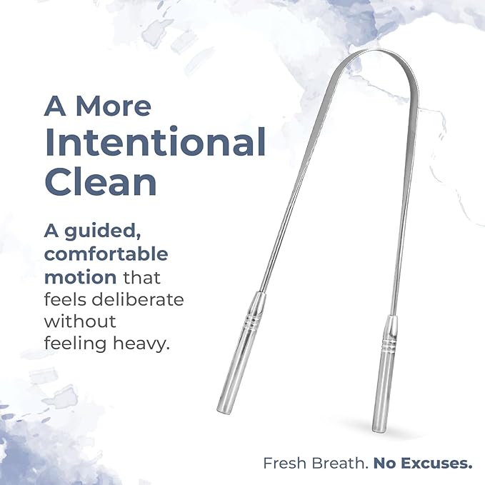 Dr. White’s Precision Tongue Care™ Collection – Dual Grip Tongue Cleaner, Premium 304 Medical-Grade Stainless Steel Tool for Enhanced Control & Daily Oral Care