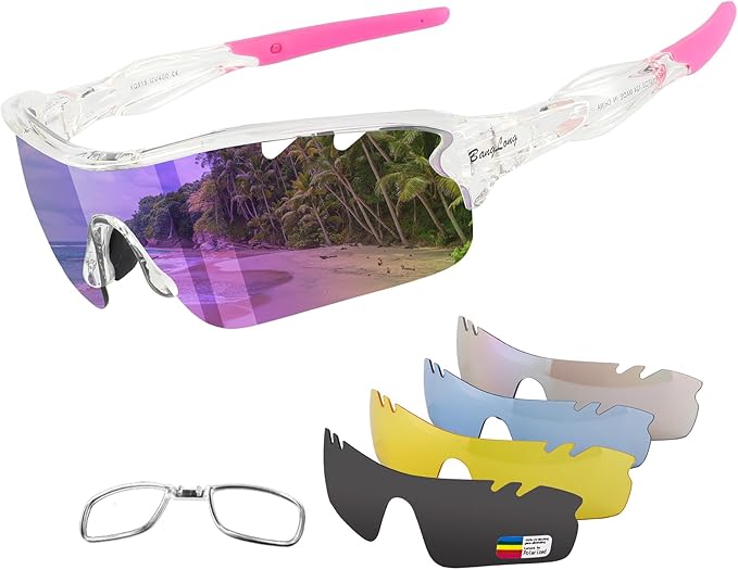 BangLong Polarized Sports Sunglasses Cycling Sun Glasses for Men Women with 5 Interchangeable Lenes for Running Baseball Golf-StrideForce Fitness
