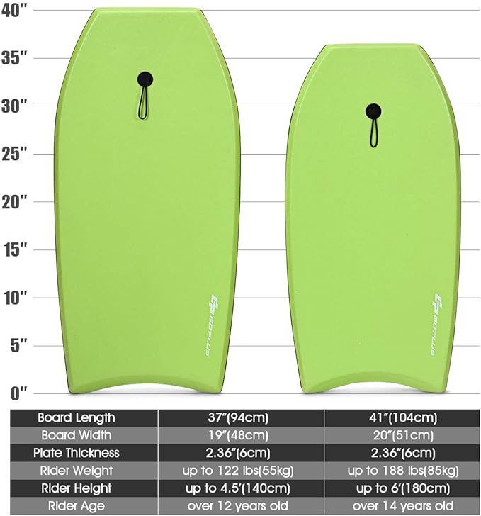 Goplus 41''/37''/33'' Lightweight Body Board for Beach, Surf Board with EPS Core, XPE Deck, HDPE Slick Bottom, Wrist Leash, Bodyboard for Kids Adults Surfing-StrideForce Fitness