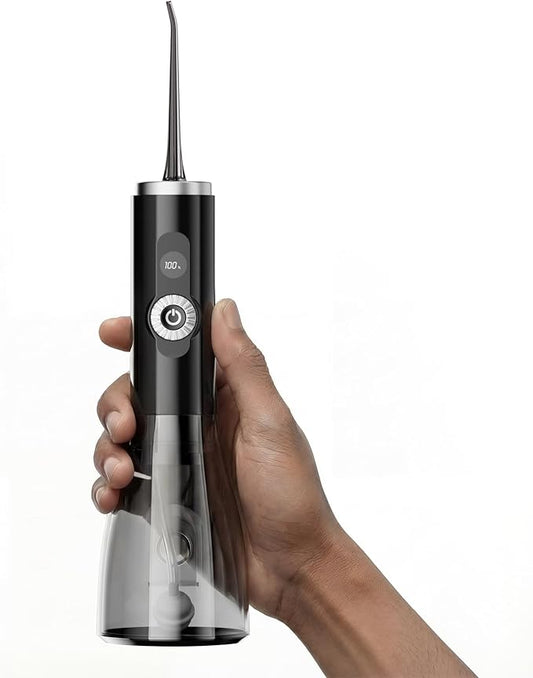 Water Flosser Cordless, 100-Modes Portable Dental Floss Water Picks, 150-Psi High Pressure for Teeth Cleaning and Flossing, 300ML & IPX7 Electric Floss for Braces Kids Travel Home Black