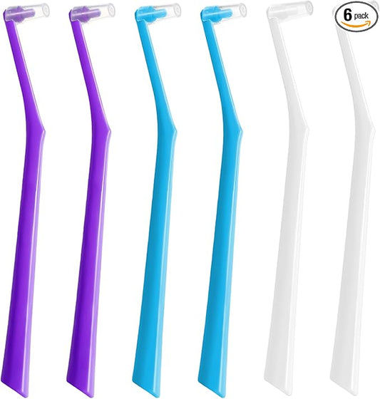 6 Pack Angled End-Tuft Toothbrushes with Covers for Orthodontic Wisdom Teeth Care, Small Head Single Tuft Dental Brush for Plaque Removal, Braces, Interdental Cleaning, Soft Bristles for Oral Care