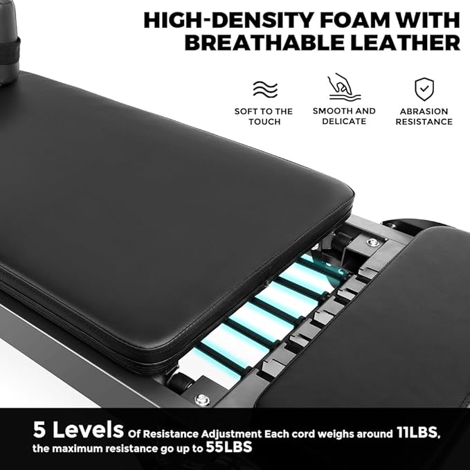 ONETWOFIT Pilates Reformer, Foldable Pilates Machine & Equipment for Home Gym Workout Suitable for Advanced and Beginners Max 440LBS Gray-StrideForce Fitness