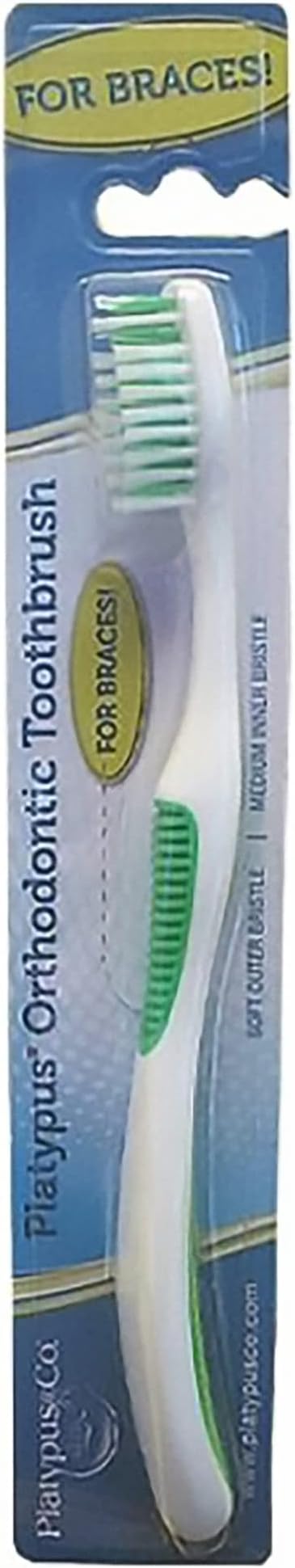 Platypus Orthodontic Toothbrush for Braces | Soft Bristle Braces Toothbrush for Adults & Kids | Angled Bristles for Better Access Around Brackets and Archwires, Comfort Silicone Grip | 1 Count