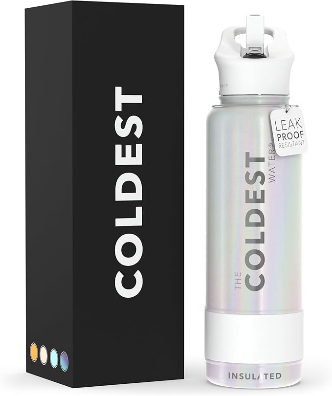 Coldest Insulated Water Bottle with Straw Lid - Stainless Steel Metal Insulated Bottle for Men & Women (Cosmic Ice Glitter, 40 oz)-StrideForce Fitness