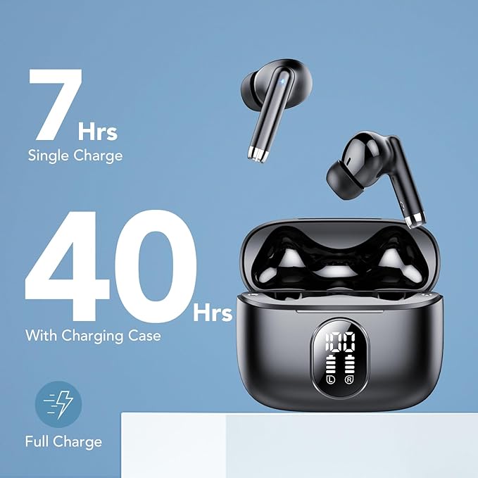 Wireless Earbuds, 2025 New Bluetooth 5.4 Headphones HiFi Stereo with 4 ENC Mic, 40H Mini Ear Buds In-Ear Noise Cancelling Earbuds with LED Screen, Ultra Light USB-C Bluetooth Earphones for Android iOS-StrideForce Fitness