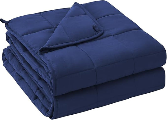 yescool Weighted Blanket for Adults (12 lbs, 60" x 80", Blue) Cooling Heavy Blanket for Sleeping Perfect for 110-130 lbs, Queen Size Breathable Blanket with Premium Glass Bead, Machine Washable-StrideForce Fitness