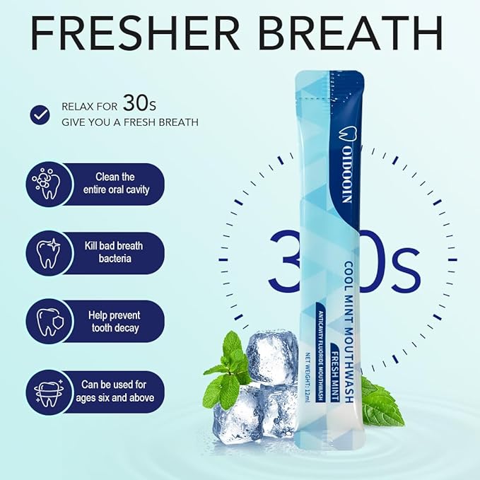 Travel Size MouthWash Packets - TSA Approved Travel Porable mouthwash, Alcohol Free, Natural Ingredients for Bad Breath,Oral Care Treatments (0.41 Fl OZ (Pack of 20))