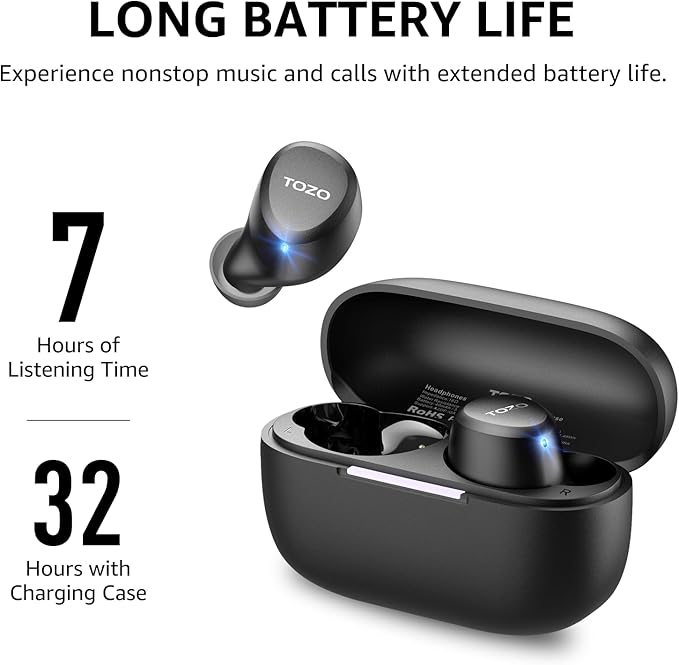 TOZO A1 Wireless Earbuds Bluetooth 5.3 Light Weight in Ear IPX5 Waterproof Headphones 2 Mic for AI Calls, Immersive Premium Sound Bass Headset with Charging Case, 32 Presets EQ Customization via App-StrideForce Fitness