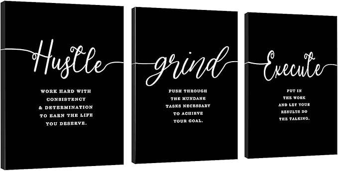 Gift for Boss,Framed Canvas Wall Art Success Quote, Office Wall Art, Black Large Poster, Positive Motivational Set of 3 Prints, Execute Failure Definition, Inspirational Print (F-3pcs,24x36inchx3pcs)-StrideForce Fitness
