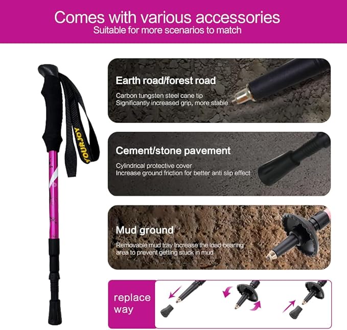 Hiking Trekking Poles, 2 Pack Anti Shock, Adjustable, Collapsible Hiking Poles for Trekking or Walking, Lightweight Aluminum Sticks for Children-StrideForce Fitness