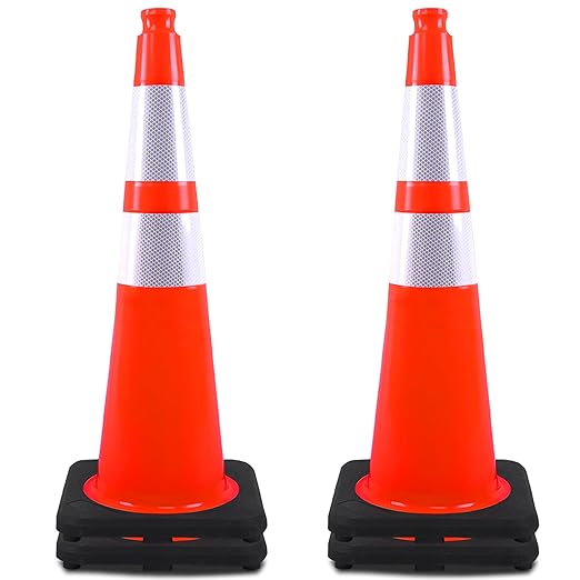 OrangeStar 4 Pack 28" Orange Traffic Cones, PVC Parking Construction Safety Cones w/Reflective Collars Heavy Duty Rubber Base for Driving Practice, Parking Lots and Roadwork-StrideForce Fitness